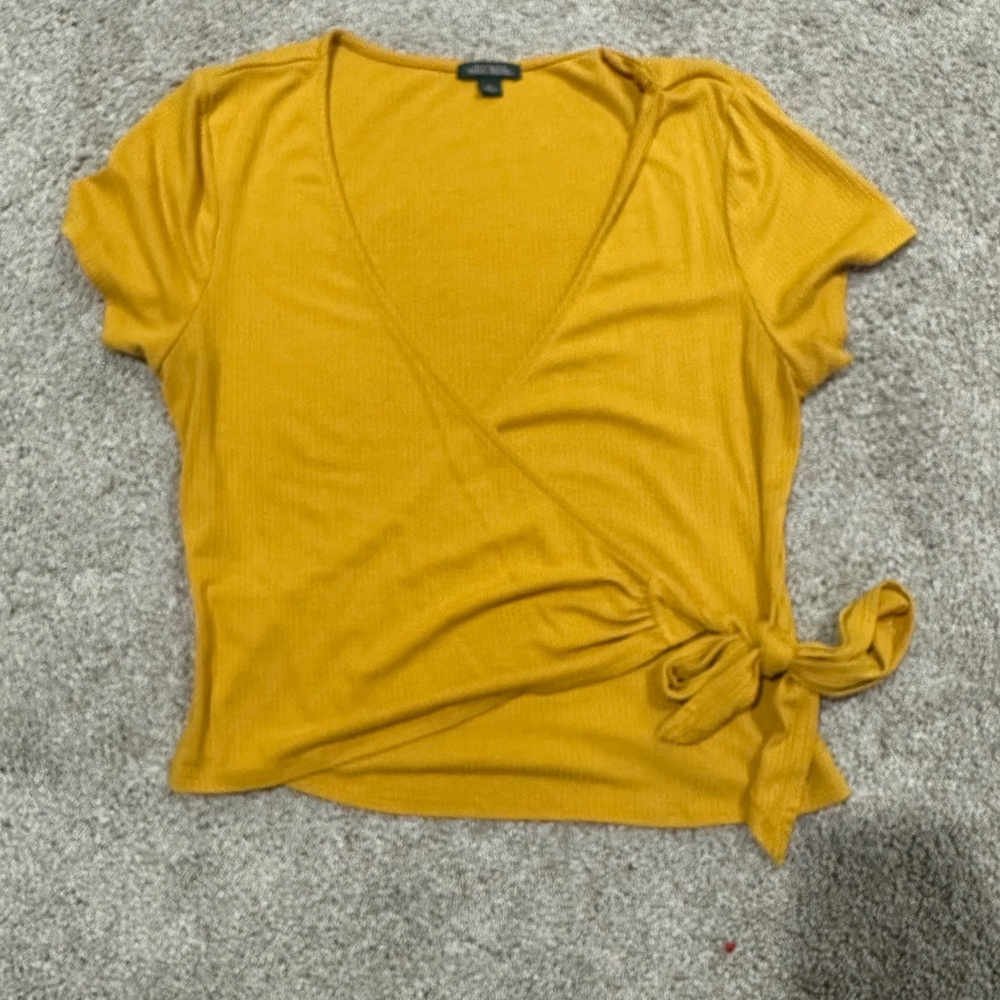 Yellow crossbody tie crop top